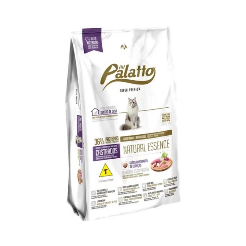 Alimento-Gato-Castrado-Pet-Palatto-Super-Premium-Natural-Essence-10kg-sabor-frango-e-batata-doce